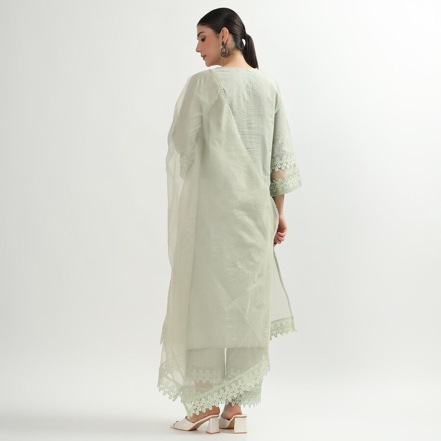 Women's Light Sage Green Cotton Embroidered Ethnic Set, Light Green, large image number null