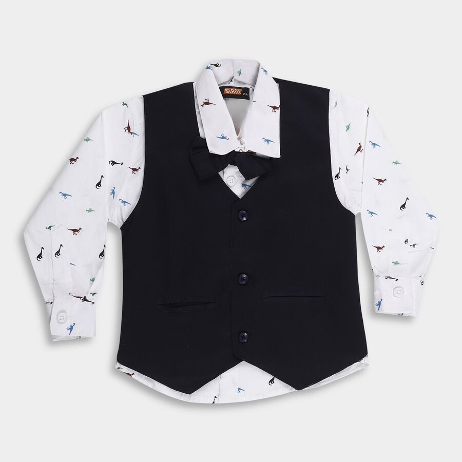 Boys' White Cotton Full Sleeve Classic Casual Shirt, नेवी ब्लू, large image number null