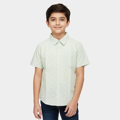 Boys Green Cotton Classic Casual Shirt