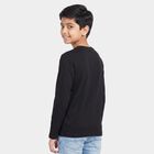 Boys Black Crew Neck Regular Graphic Print T-Shirt, काला, small