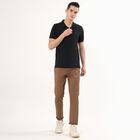 Men's Warm Chestnut Brown Slim Fit Flat-Front Casual Trousers, भूरा, small