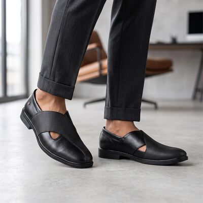 Men's Black Slip-On Strappy Sandals