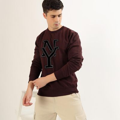 Men's Deep Maroon Crew Neck Casual Sweatshirt