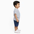 Infants' Navy Cotton Crew Neck Striped Baba Suit, Navy Blue, small