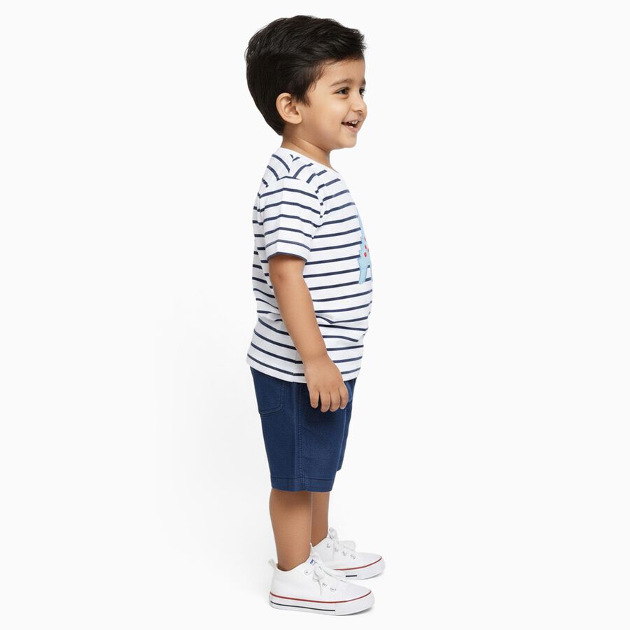 Infants' Navy Cotton Crew Neck Striped Baba Suit, Navy Blue, large