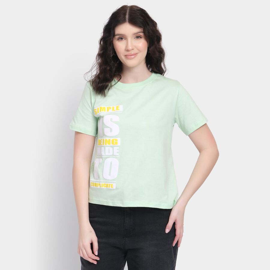 Ladies' 100% Cotton Round Neck T-Shirt, Neon Green, large image number null