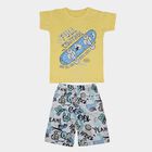 Boys' Yellow Cotton Round Neck Graphic Baba Suit, Yellow, small