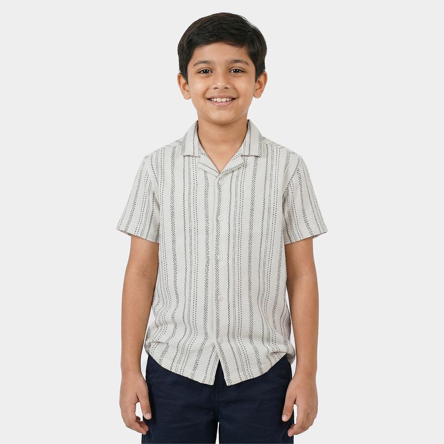 Boys Off-White Cotton Classic Casual Shirt, ऑफ व्हाइट, large