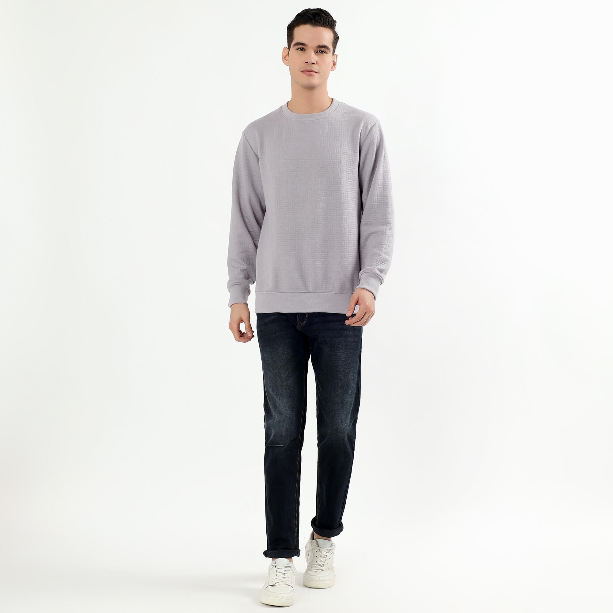 Brink Men's Light Grey Crew Neck Textured Sweatshirt | Vishal Mega