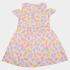 Girls' Pink Fit and Flare Floral Printed Cold Shoulder Frock, Light Pink, small