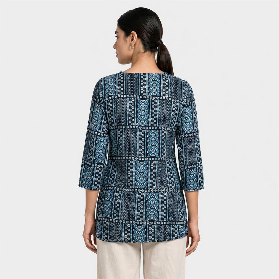 Women's Navy Blue Scoop Neck Printed Straight Kurti, Dark Blue, large