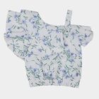 Girls White Off-Shoulder Floral Printed T-Shirt, White, small