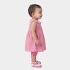 Infants' Pink Cotton Embroidered Collar Sleeveless Frock with Bloomers, Pink, small