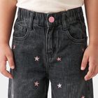 Girls' Black Wide Leg Star Printed Jeans, Black, small