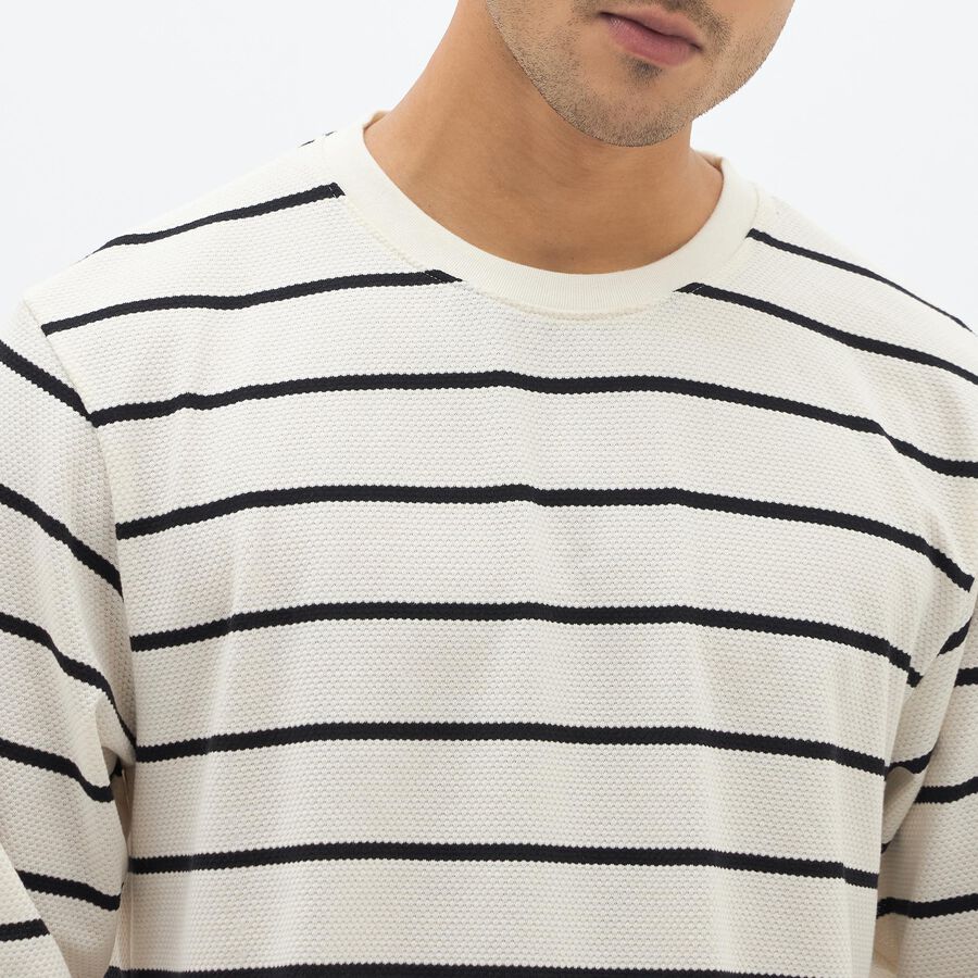 Men's Off-White Crew Neck Casual Full Sleeve T-Shirt, Off White, large image number null