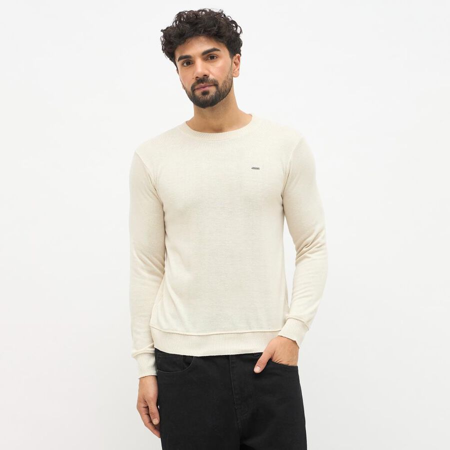 Men's Off-White Crew Neck Casual Pullover, ऑफ व्हाइट, large image number null