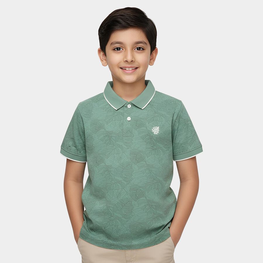 Boys' Mint Round Neck Casual T-Shirt, Light Green, large