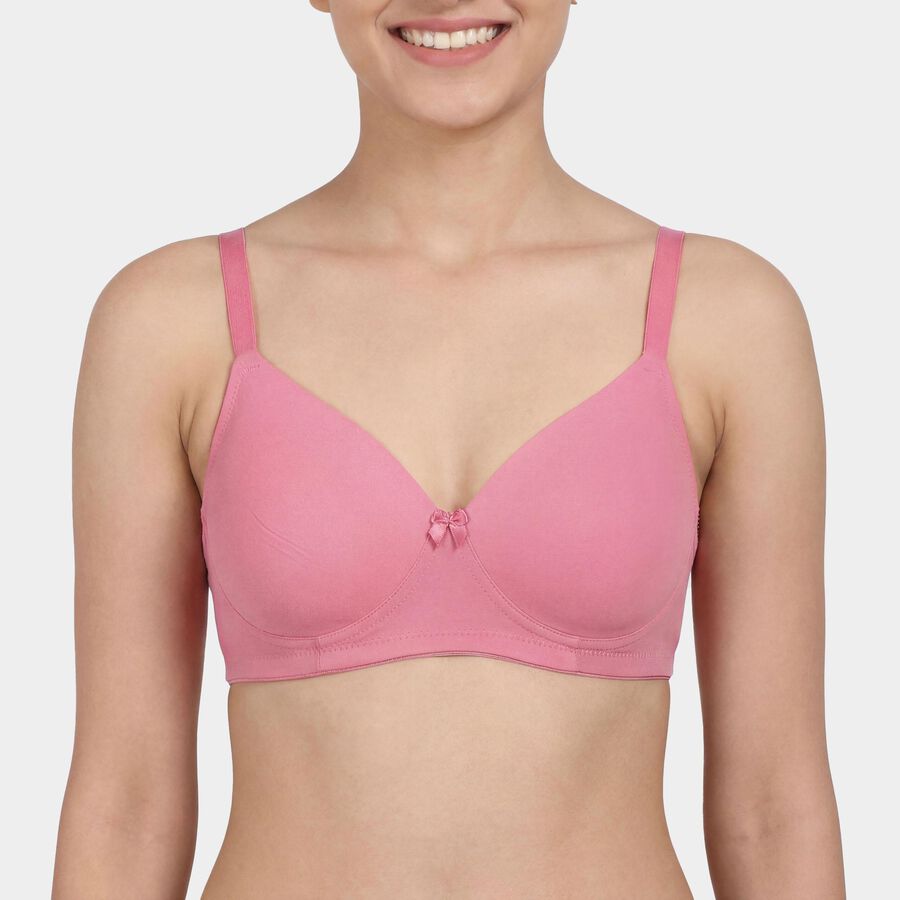 Women's Pink Padded Wireless Seamless T-Shirt Bra, Pink, large