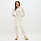 Women's Ivory White Cotton Round Neck Printed Kurta, ऑफ व्हाइट, small image number null