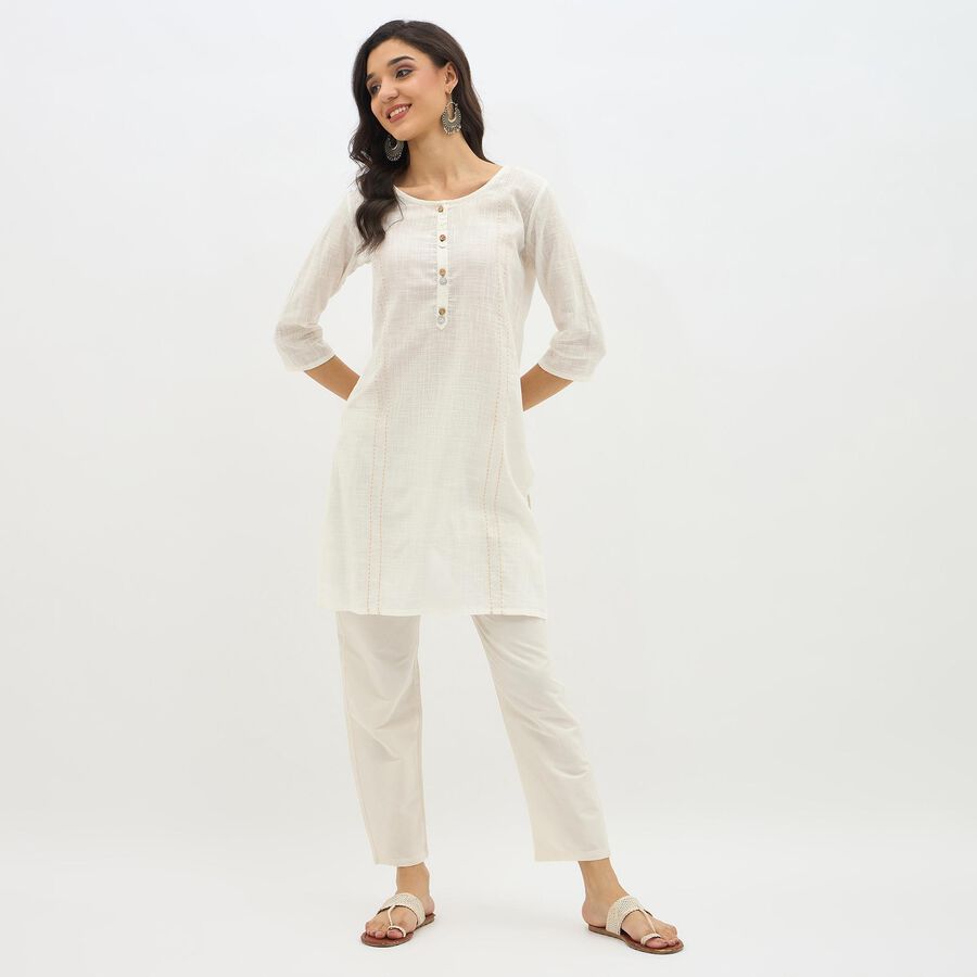 Women's Ivory White Cotton Round Neck Printed Kurta, ऑफ व्हाइट, large image number null