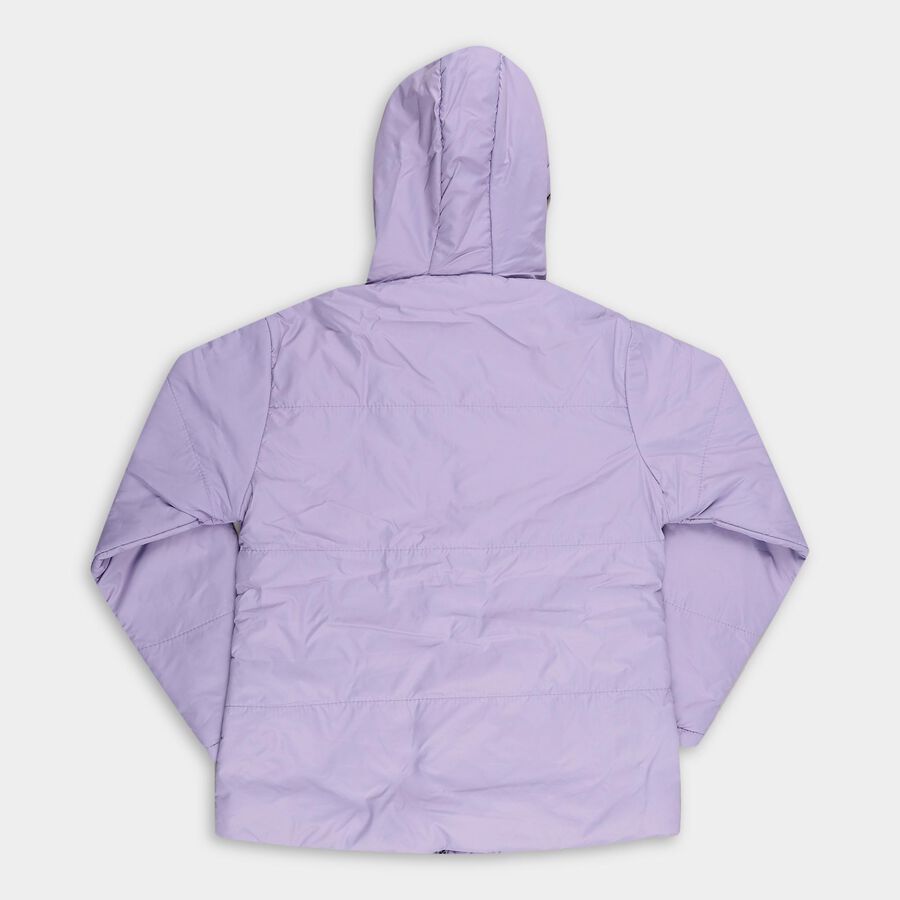 Girls Light Lavender Hooded Casual Jacket, Purple, large image number null
