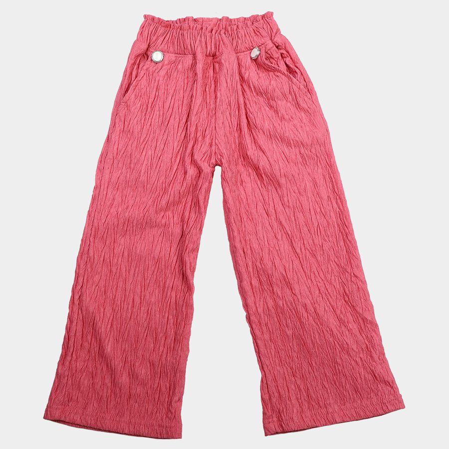 Girls Pink Wide Leg Elastic Waist Trousers, Pink, large