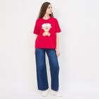 Women's Muted Peach Cotton Round Neck Casual Graphic T-Shirt, रानी (फ्यूशिया), small