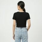 Women's Black Cotton Neck Top, Black, small