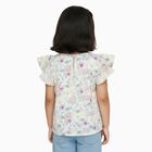 Girls' Off White Round Neck Casual Floral Printed T-Shirt, Off White, small image number null