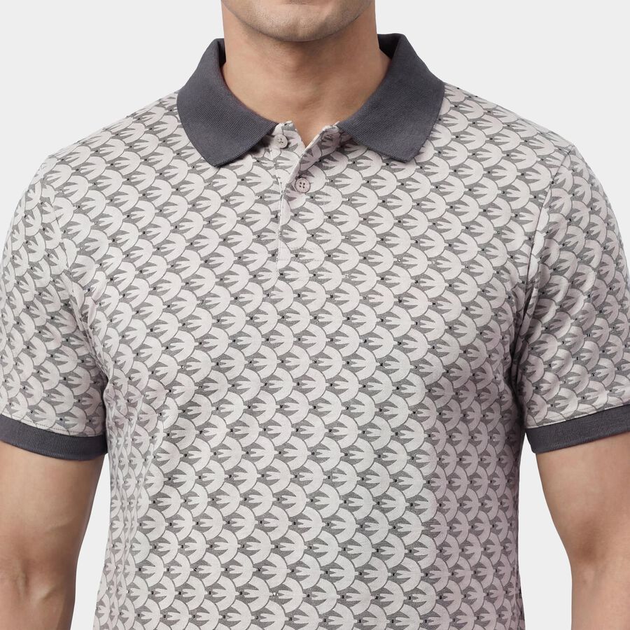 Men's Light Grey Cotton Polo Neck Classic T-Shirt, हल्का ग्रे, large