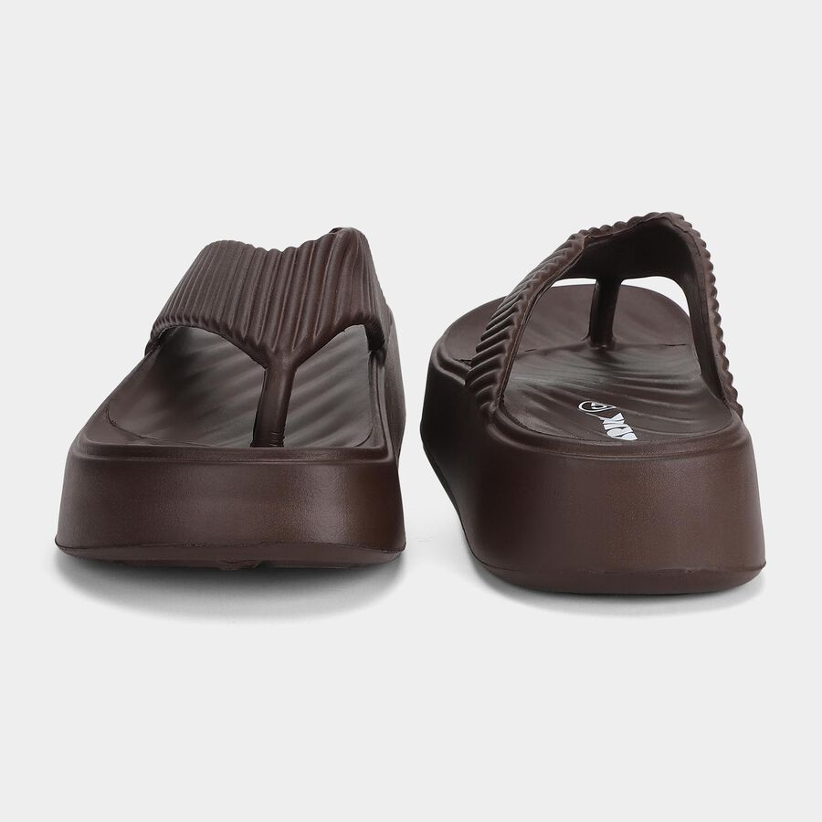 Women's Brown Platform Flip-Flops, भूरा, large