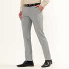 Men's Light Grey Slim Fit Flat-Front Trousers, Light Grey, small