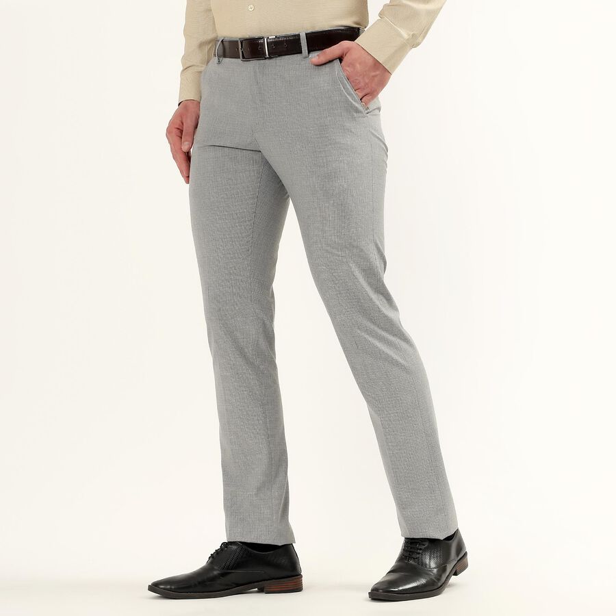 Men's Light Grey Slim Fit Flat-Front Trousers, Light Grey, large