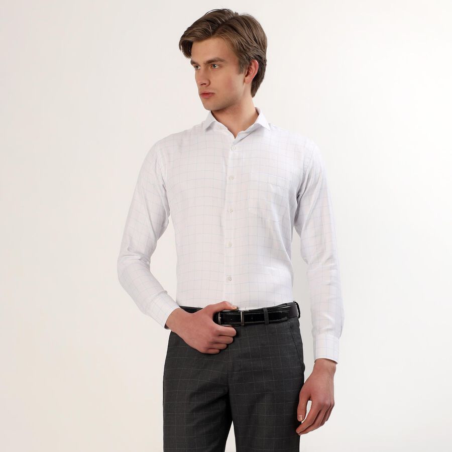 Men's Light Blue Checkered Classic Collar Formal Shirt, Light Blue, large image number null