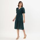Women's Deep Forest Green Cotton V-Neck Empire Dress, गहरा हरा, small image number null