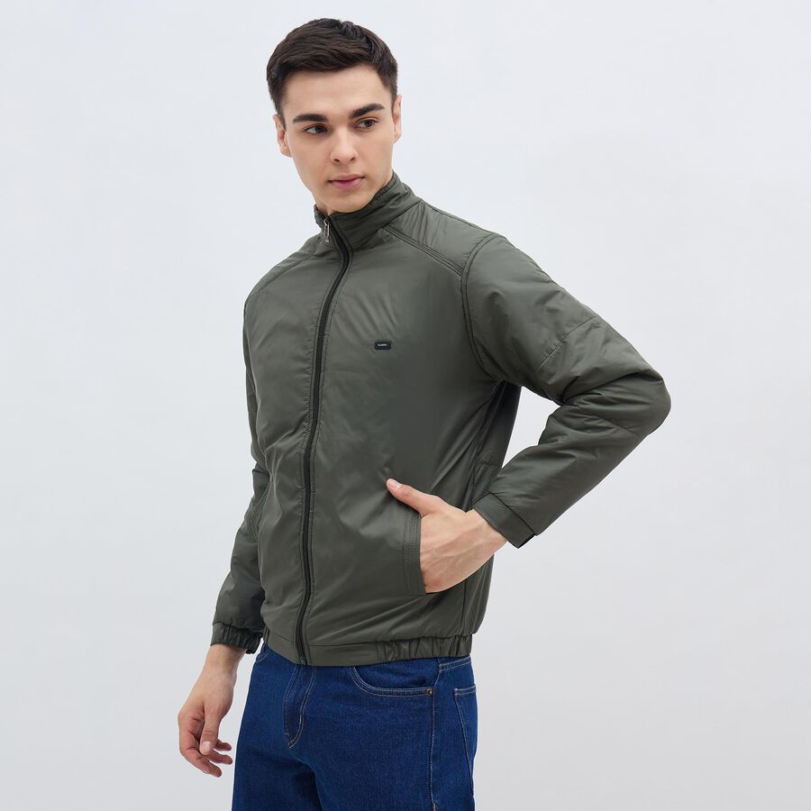 Men's Muted Olive High Neck Casual Jacket, ओलिव, large image number null