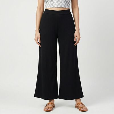 Women's Black Wide-Leg High-Rise Palazzos