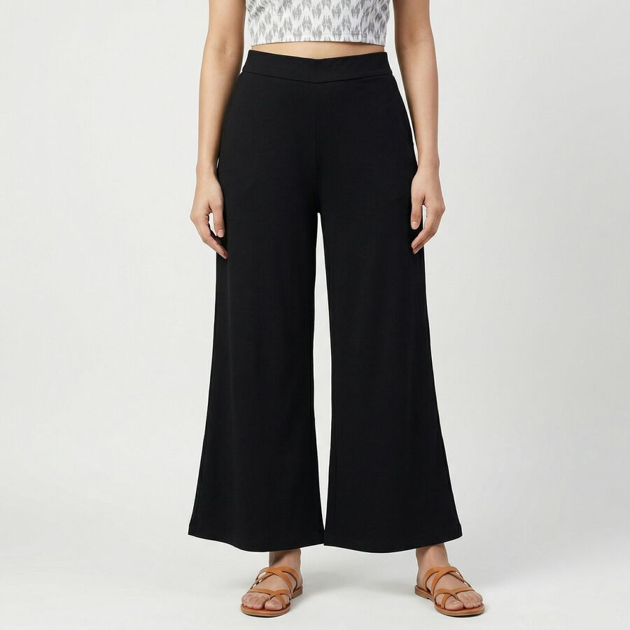 Women's Black Wide-Leg High-Rise Palazzos, काला, large