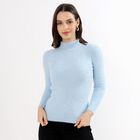 Women's Light Powder Blue High Neck Slim Fit Pullover, हल्का नीला, small image number null