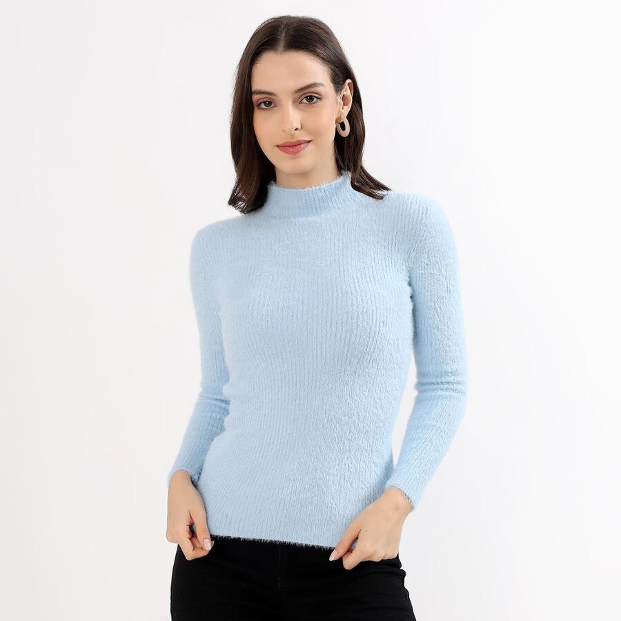 Women's Light Powder Blue High Neck Slim Fit Pullover, हल्का नीला, large image number null