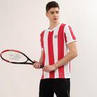 Men's Red V-Neck Striped Athleisure T-Shirt, Red, small