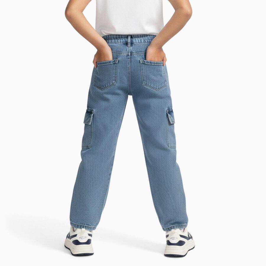 Boys' Light Blue Relaxed Fit Cargo Jeans, Mid Blue, large