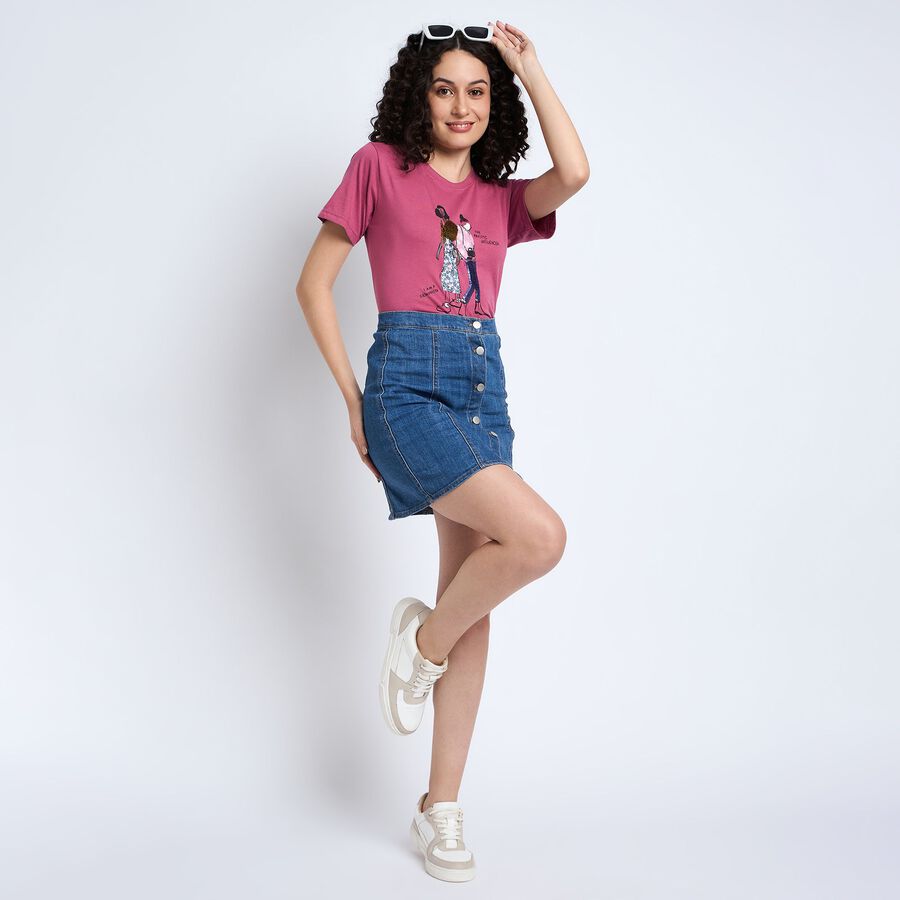 Ladies' Round Neck T-Shirt , गुलाबी, large image number null