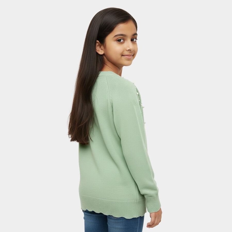 Girls' Mint Green Crew Neck Casual Pullover, Light Green, large image number null