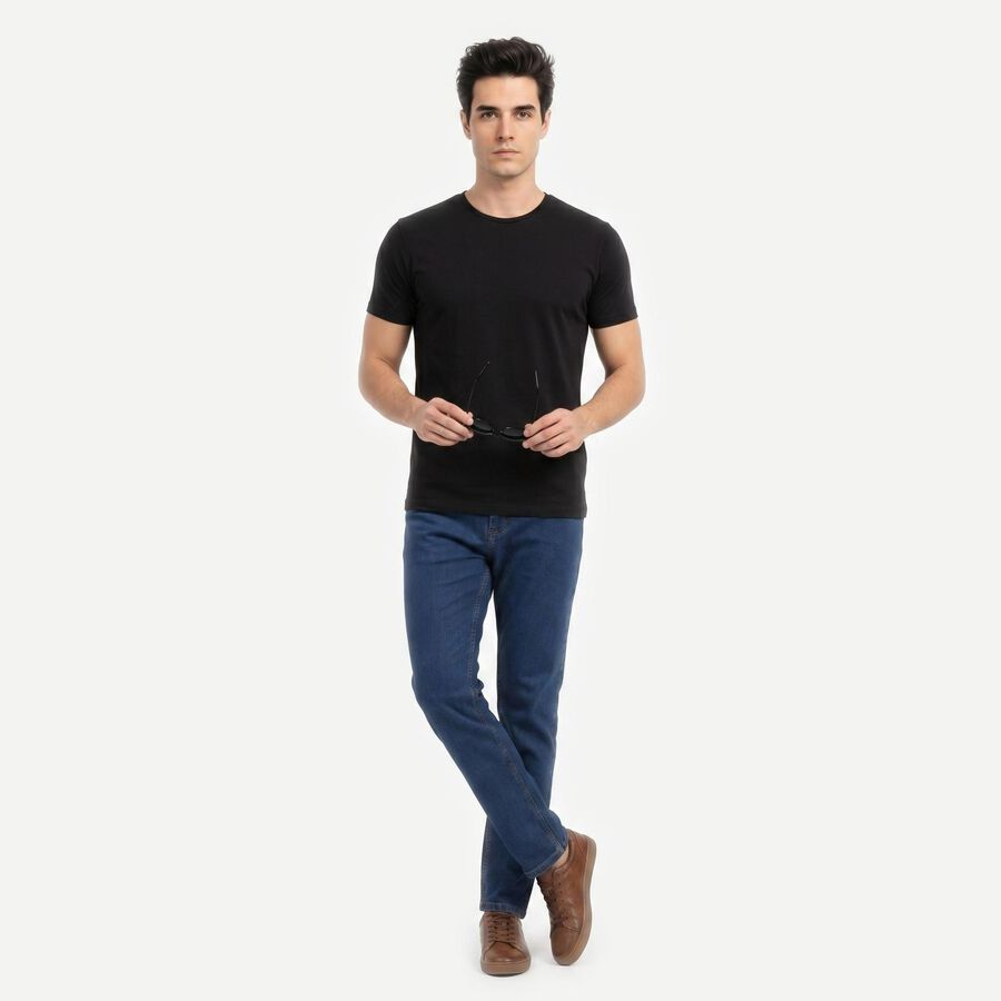Men's Blue Slim Fit Washed Jeans, मध्यम नीला, large