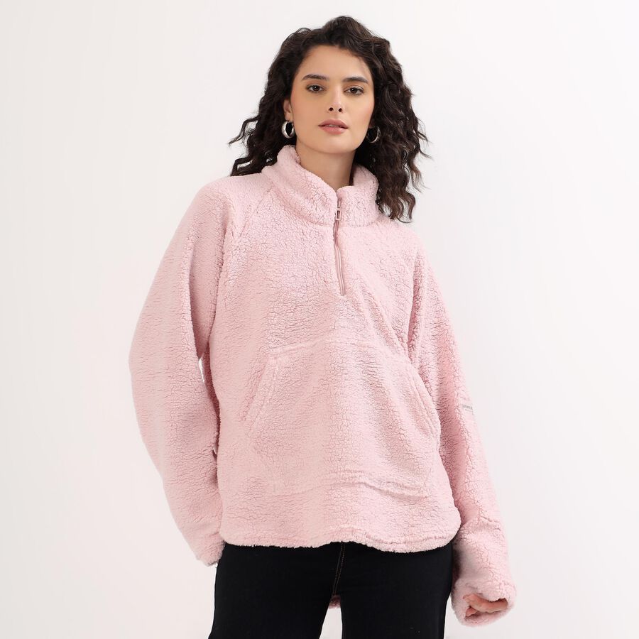 Women's Light Pink High Neck Casual Sweatshirt, गुलाबी, large image number null