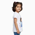 Girls White Cotton Round Neck Cartoon Printed T-Shirt, White, small