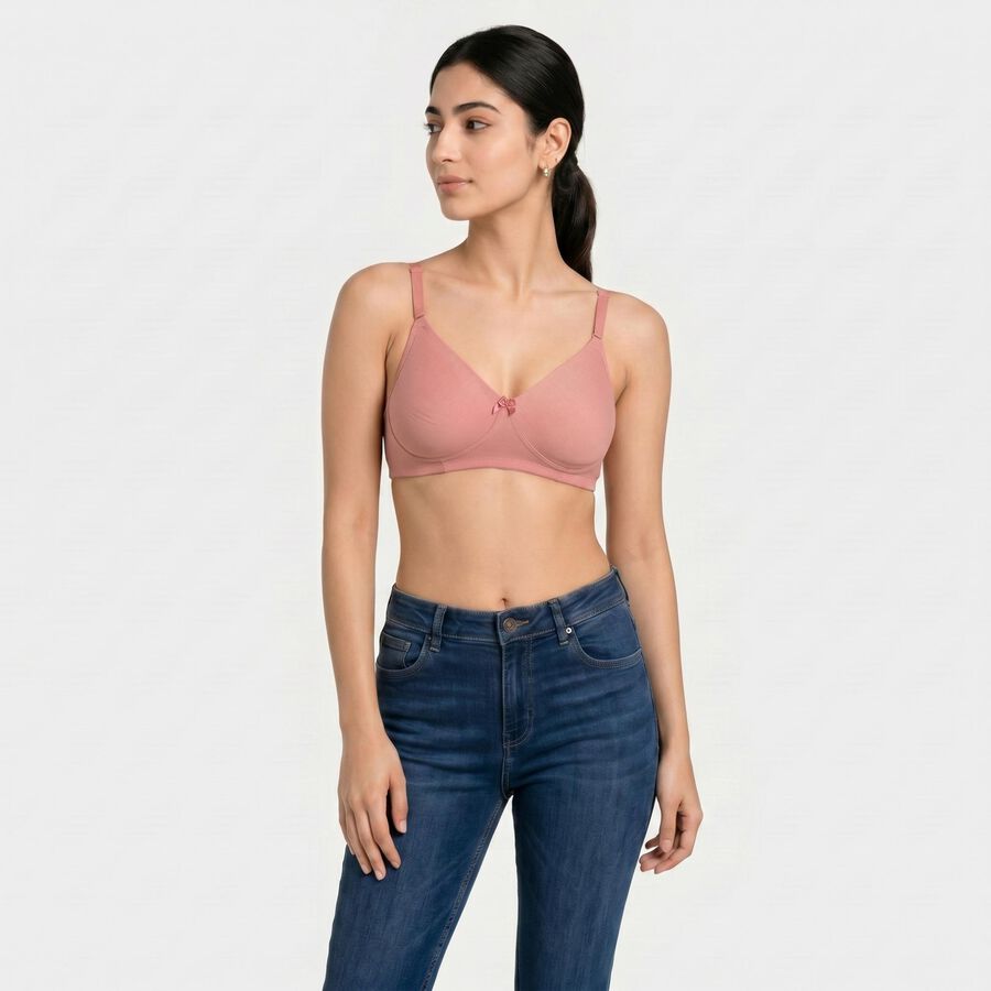 Women's Pink Cotton Blend Regular Bralette Bra, Light Pink, large