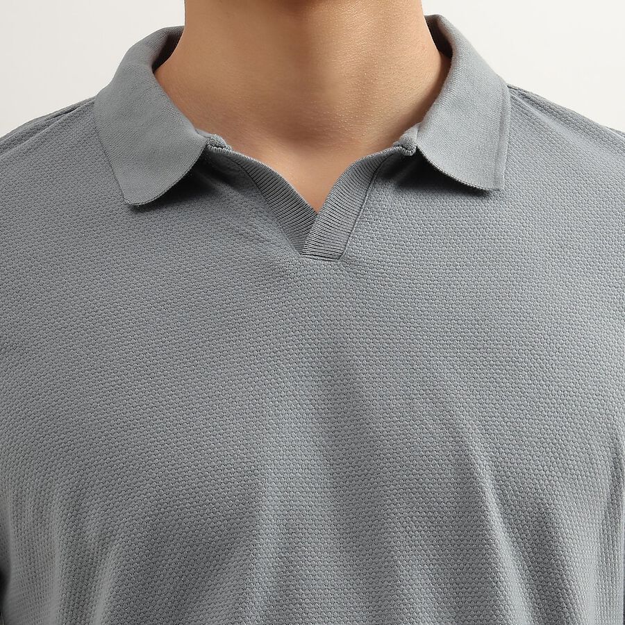 Men's Muted Slate Grey Polo Neck Tee Shirt, Dark Grey, large image number null