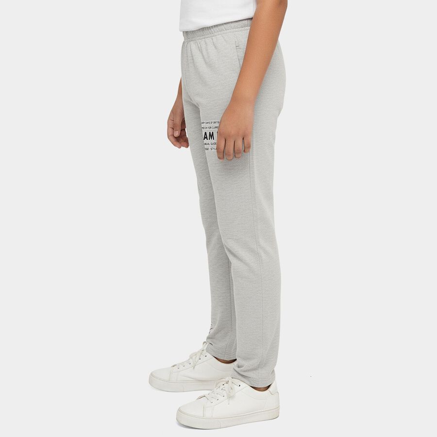 Boys' Ecru Melange Regular Fit Solid Pyjama, एक्रू मिश्रित, large